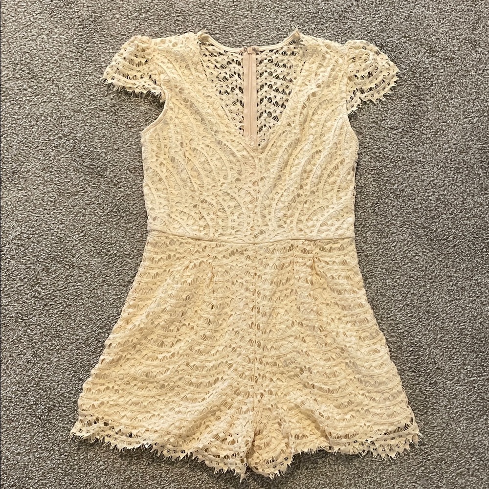 Impressions Medium Cream Crochet Lace Romper